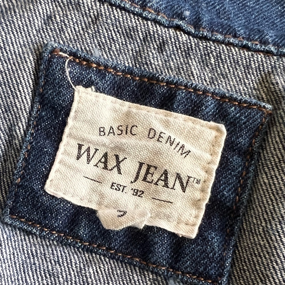 Wax Jeans Small Dark Denim Jacket Embroidered Flowers Distressed 100% Cotton - Picture 9 of 11